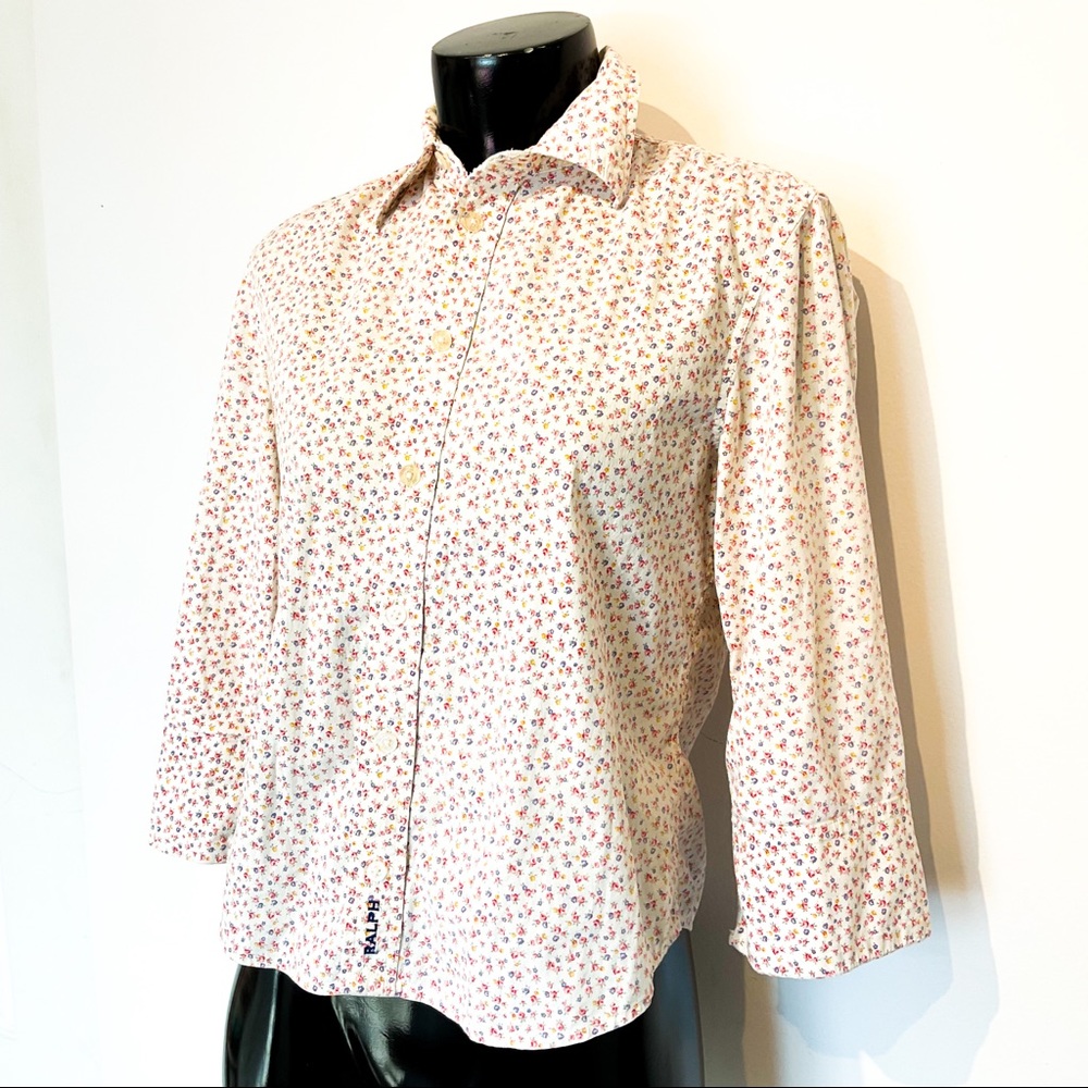 12. RALPH LAUREN Cream Floral Button Up Cotton Blouse